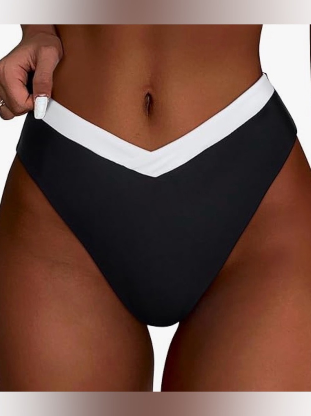 Sleek Black Bikini Bottom with White Trim